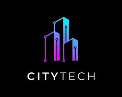 Stadt Gebäude architektonisch Schaltkreis elektronisch Technik Cyber Konnektivität futuristisch Vektor Logo Design