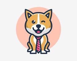 süß Shiba inu Hund Hündchen Eckzahn tragen Krawatte passen spielerisch komisch Karikatur Maskottchen Vektor Illustration