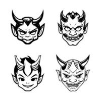 en uppsättning av söt söt hannya masker, hand dragen med rena linje konst. varje design funktioner de ikoniska uttryck illustration vektor