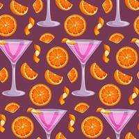 nahtlos Muster kosmopolitisch klassisch Cocktail mit orange. Italienisch Aperitif Cocktails. alkoholisch Getränk zum Getränke Bar Speisekarte. Strand Feiertage, Sommer- Urlaub, Party, Cafe Bar, Erholung. vektor