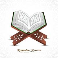 heilig Buch von das Koran auf das Stand Ramadan kareem Karte Hintergrund vektor