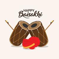 glückliches vaisakhi flaches Designkonzept mit kreativer Trommel und Hintergrund
