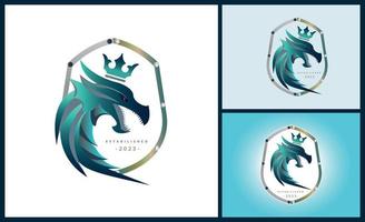 drake kung krona skydda krigare logotyp mall design för varumärke eller företag och Övrig vektor