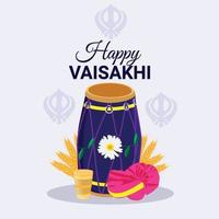 glückliches vaisakhi flaches Designkonzept und Hintergrund mit kreativem dhol vektor