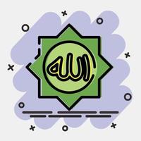 ikon allah ord. islamic element av ramadhan, eid al fitr, eid al adha. ikoner i komisk stil. Bra för grafik, affischer, logotyp, dekoration, hälsning kort, etc. vektor