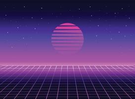 retro 80er Jahre Sci-Fi futuristisch Stil Hintergrund. Vektor retro futuristisch Synth Welle Illustration im 1980er Jahre Plakate Stil. retro nostalgisch Dampfwelle Cyberpunk Kunstwerk mit beschwingt Neon- Farben