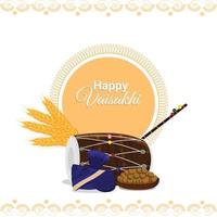 glücklicher Vaisakhi-Feierhintergrund mit kreativem Dhol, Pagadi, Weizen vektor