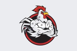muskel tupp kyckling maskot logotyp vektor
