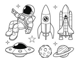 Raum einstellen Vektor Illustration. Rakete, Astronaut, Planet, UFO Vektor Illustration.