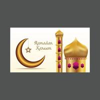 elegant islamisch Design zum Ramadan Feierlichkeiten mit 3d Mond, Sterne und Moschee vektor