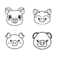 förtjusande anime gris huvuden, hand dragen i charmig söt stil. detta söt samling uppsättning är Säker till föra en leende till din ansikte vektor