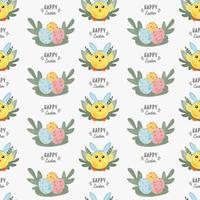 rolig gul kycklingar med kanin hör. Lycklig påsk, sömlös mönster textil- omslag design för design av de omslag, produkt förpackning, reklam baner, vykort, utskrift på textil. vektor