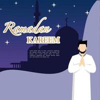 Ramadan kareem Glückwunsch Konzept mit männlich Charakter, Ramadan Konzept Illustration Satz. glücklich Muslim Menschen feiern das heilig Monat von Ramadan, eid Grüße. Vektor Illustration