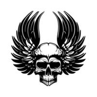 djärv och slående svart och vit hand dragen illustration av en chicano skalle med vingar tatuering design, utsöndrar kraft och edginess vektor