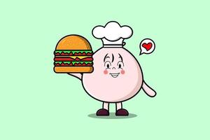 söt tecknad serie dämpa belopp kock karaktär innehav burger vektor