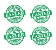 Ostern Verkauf Grün Grunge Briefmarke Satz. Besondere Angebot 25, 35, 45, 55 Prozent aus vektor