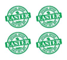 Ostern Verkauf Grün Grunge Briefmarke Satz. Besondere Angebot 20, 30, 40, 50 Prozent aus