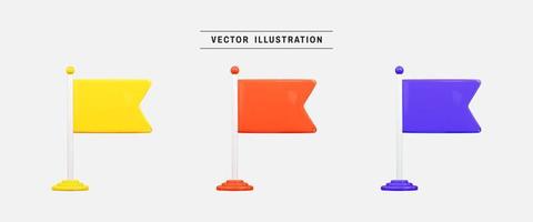 Flagge mit Pole 3d Symbol machen. realistisch Design Elemente Sammlung. Vektor Illustration im Karikatur minimal Stil