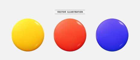 färgrik runda webb knappar 3d ikon uppsättning. realistisk design element samling. vektor illustration i tecknad serie minimal stil