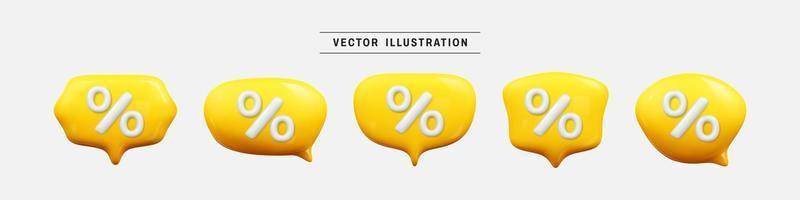 Rede Blase mit Prozentsatz Symbol 3d Symbol Satz. realistisch Design Elemente Sammlung. Vektor Illustration im Karikatur minimal Stil