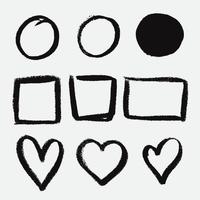 Box Rahmen Form, Kreis und Herz Symbol Hand gezeichnet Holzkohle vektor