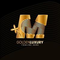 Brief m Luxus dekorativ alphabetisch. golden Blume Luxus Logo Profi Vektor. vektor