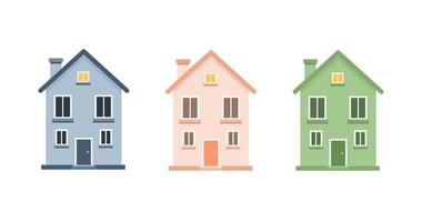 uppsättning söta tecknade hus vektorillustration. litet hus, färgglatt hus, platta hus illustration. vektor