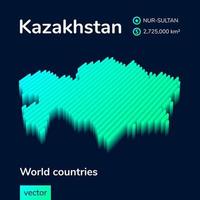 3d Karta av Kazakstan. stiliserade randig vektor Karta av kazakhstan är i grön och mynta färger på de mörk blå bakgrund