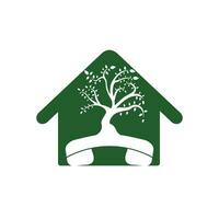 Natur rufen Vektor-Logo-Design. Mobilteil-Baum mit Home-Icon-Design-Vorlage. vektor