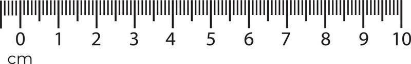 10 Zentimeter Lineal Messung Werkzeug mit Zahlen Skala. Vektor cm Diagramm mit Millimeter Gitter System