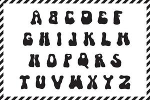 Vektor groovig Schriftart. trippy Alphabet Clip Art. isoliert Musik- Rave Briefe. modisch Boho Benutzerdefiniert Text Schrift. Hippie Brief Design Slogan. Disko wellig psych Kurve Nostalgie Symbol