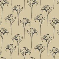 Taglilie Vektor nahtlos Muster. Hand gezeichnet Blumen von Tag Lilie auf Beige Hintergrund. Design zum Hochzeit Dekor, Tapeten, Vorhänge, Textil, Verpackung Papier.