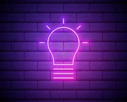 glühende Neonglühbirne leuchten Symbol lokalisiert auf Backsteinmauerhintergrund. Energie- und Ideensymbol. Lampe elektrisch. Vektorillustration vektor