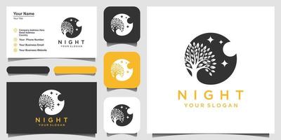 minimal Nacht Wald Logo Design. vektor