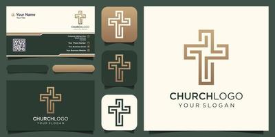 Logo Kirche. Christian Symbole, das Bibel und das Kreuz von Jesus Christus vektor