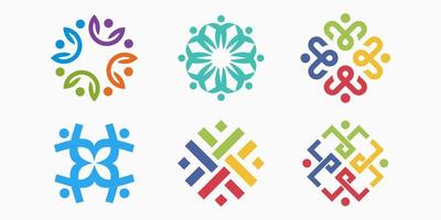 människor tillsammans logotyp ikon uppsättning. logotyp mall kan representera enhet och solidaritet i grupp vektor
