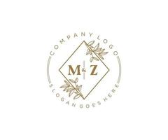 första mz brev skön blommig feminin redigerbar förhandsgjord monoline logotyp lämplig för spa salong hud hår skönhet boutique och kosmetisk företag. vektor