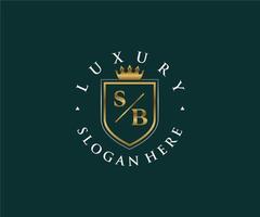 första sb brev kunglig lyx logotyp mall i vektor konst för restaurang, kungligheter, boutique, Kafé, hotell, heraldisk, Smycken, mode och Övrig vektor illustration.