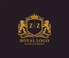 första zz brev lejon kunglig lyx logotyp mall i vektor konst för restaurang, kungligheter, boutique, Kafé, hotell, heraldisk, Smycken, mode och Övrig vektor illustration.