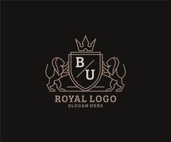 första bu brev lejon kunglig lyx logotyp mall i vektor konst för restaurang, kungligheter, boutique, Kafé, hotell, heraldisk, Smycken, mode och Övrig vektor illustration.
