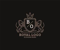 första bo brev lejon kunglig lyx logotyp mall i vektor konst för restaurang, kungligheter, boutique, Kafé, hotell, heraldisk, Smycken, mode och Övrig vektor illustration.