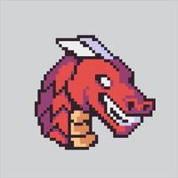 Pixel Monster- Drachen Kopf. pixelig Drachen Magie Tier Märchen zum das Pixel Kunst Spiel und Symbol zum Webseite. vektor