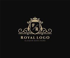 första fr brev lyxig varumärke logotyp mall, för restaurang, kungligheter, boutique, Kafé, hotell, heraldisk, Smycken, mode och Övrig vektor illustration.