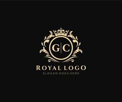 första gc brev lyxig varumärke logotyp mall, för restaurang, kungligheter, boutique, Kafé, hotell, heraldisk, Smycken, mode och Övrig vektor illustration.