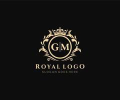 första gm brev lyxig varumärke logotyp mall, för restaurang, kungligheter, boutique, Kafé, hotell, heraldisk, Smycken, mode och Övrig vektor illustration.