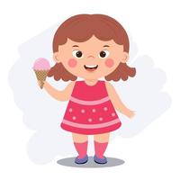 wenig Mädchen mit Nieder Syndrom lächelnd und halten ein Eis Sahne im ihr Hand vektor