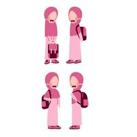 uppsättning av hijab flicka studerande med skolväska vektor