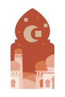islamisch orientalisch Stil islamisch Fenster und Bögen mit modern Boho Design, Mond, Moschee Kuppel und Laternen vektor