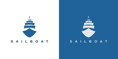 segelbåt företag varumärke logotyp mall. med dubbel bakgrund vektor
