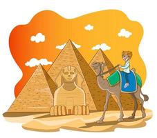 pojke ridning en kamel runt om de pyramider i egypt.vector illustration vektor